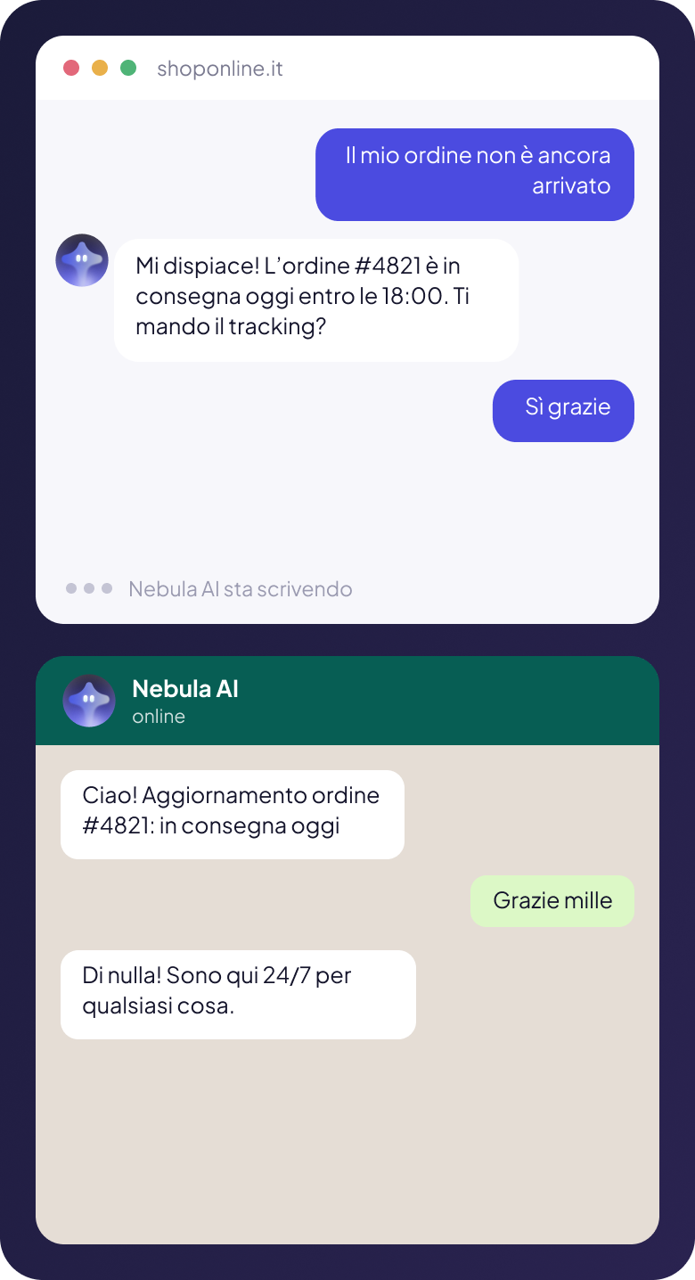 Conversazione Nebula AI per l'assistenza clienti