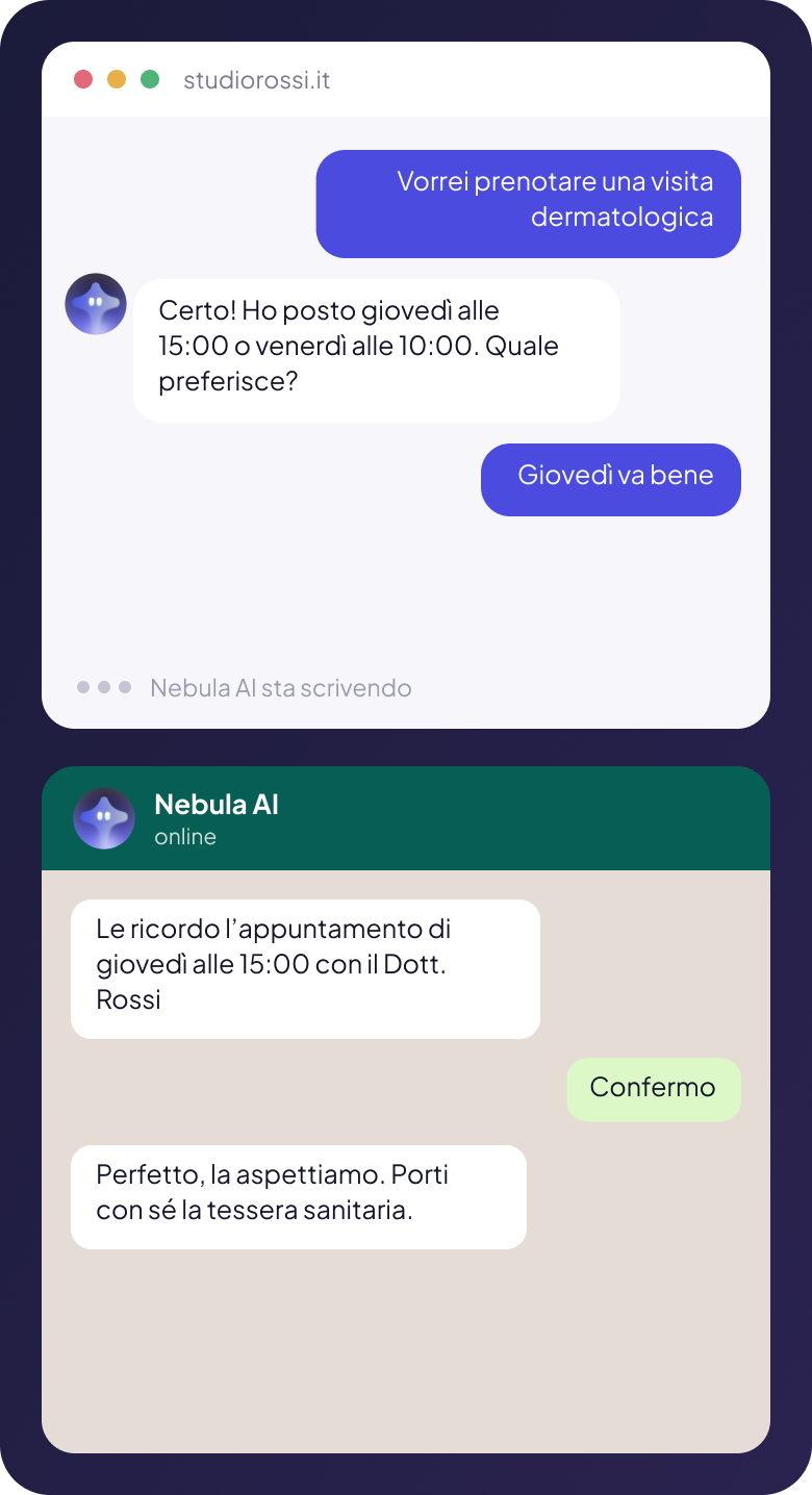 Conversazione Nebula AI per la prenotazione di una visita medica